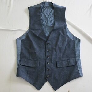 Vtg Bespoke 36R Small‎ Blue Flannel Wool Mens Vest Suit Waistcoat Wedding Prom